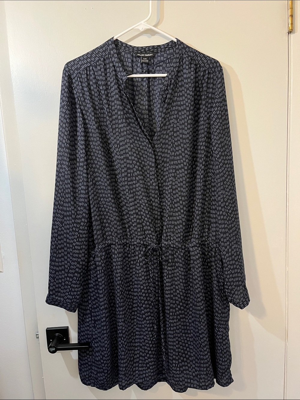 Hilary Radley Navy & white Printed Long-Sleeve Drawstring waist Dress